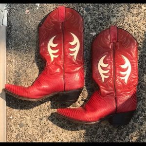 Women’s red leather cowboy boots, Diamond J Size 7